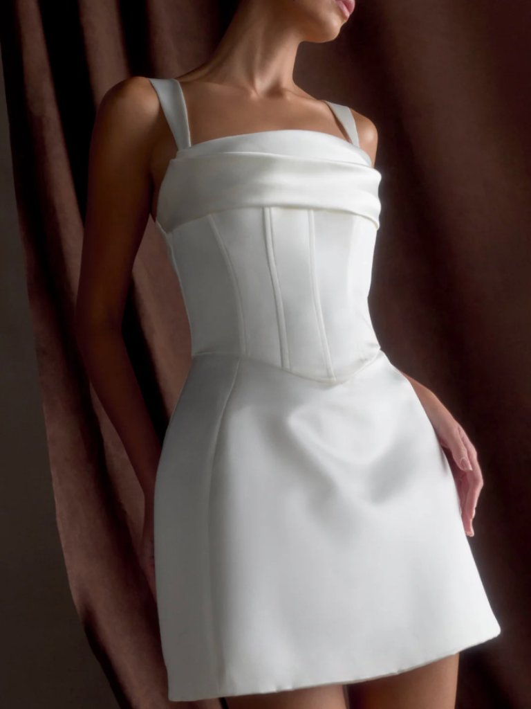 Meshki Isabel Satin Corset Mini Dress White Bridal Size S